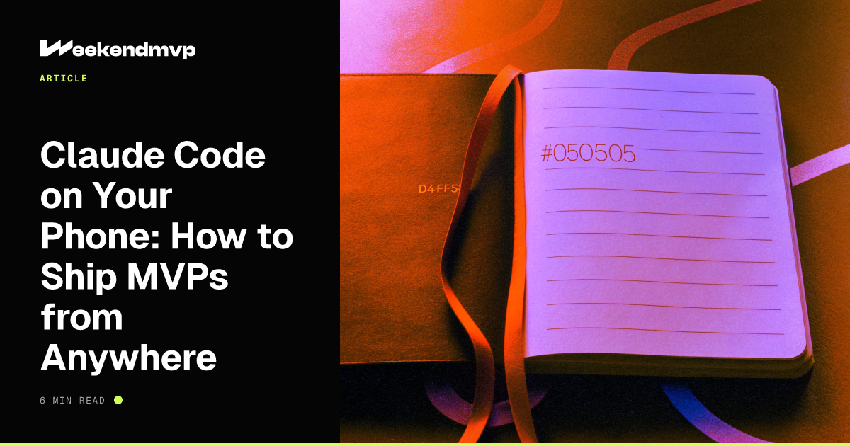 small leather-bound pocket notebook open on a dark surface, a lime ribbon-marker draped across a half-written page