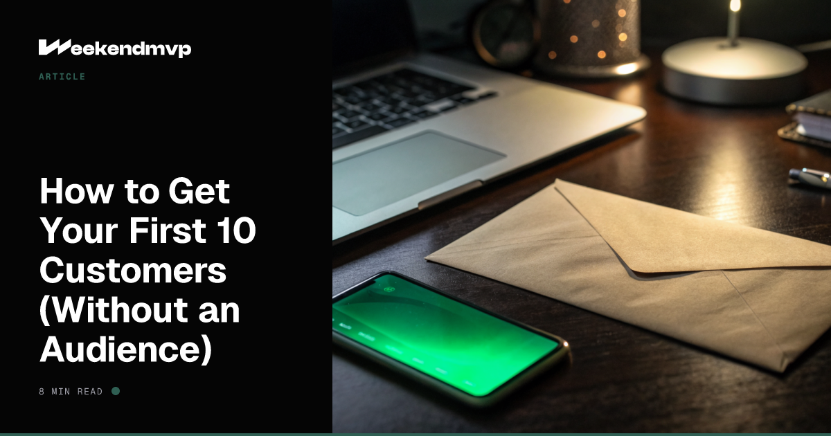 Hand-addressed envelope on a dark desk with one corner lifted, lit by an emerald phone-screen glow from the side