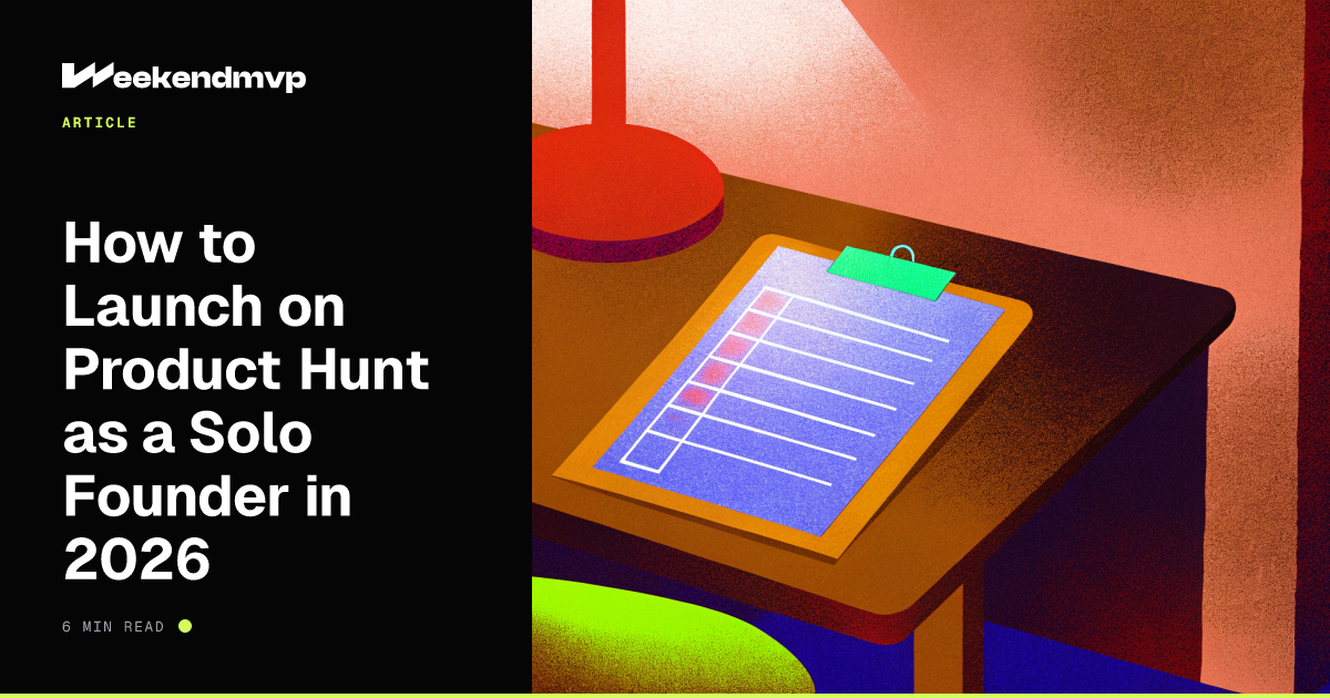 A clipboard with a short launch checklist on a dark desk, one item ticked in lime, lit by a single side lamp
